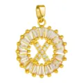Gold plated brass round letter X pendant necklace featuring sparkling white cubic zirconia stones. - Letter X Style / Gold