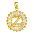 Gold plated round cubic zirconia letter Z pendant necklace charm fashion jewelry accessory. - Letter Z Style / Gold