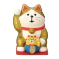 Japanese golden lucky cat resin miniature desktop ornament with fortune coin and red base - Gold