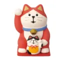 Mini resin lucky cat desktop ornament, cute Japanese style decorative figure for office use. - Red