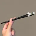 Chinese style black hair stick hairpin with white floral design elegant accessory - Lily of the Valley (FZ25220)