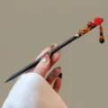 Traditional Chinese wooden hairpin with red rose and tassel beads elegant retro hair accessory - Zuiwotad Style (FZ25124)
