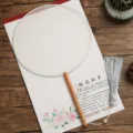 Blank silk round fan detail view featuring traditional wooden handle and elegant silver tassel. - Beechwood - Round - Gray Border