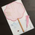 Traditional Chinese pink round fan with gold foil pattern wooden handle and tassel - Eight-Petal Beech Handle - Pink Catkins