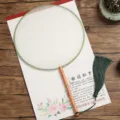 Traditional Chinese round silk fan with wooden handle and green tassel for DIY painting - Fruit Green