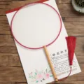 Blank imitation silk round fan DIY hand-painted palace fan with wooden handle tassel. - Beech Wood - Round - Red Border