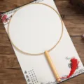 Traditional round blank hand fan DIY craft wooden handle with red tassel for wedding party painting - Hemu Wood - Oil Canvas