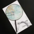 Traditional Chinese round fan with elegant landscape painting, long handle and tassel charm. - New - Swallows Returning Tower