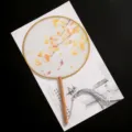 Traditional Chinese ancient style round fan with delicate silk fabric and wooden handle. - New - Yellow Apricot Blossom