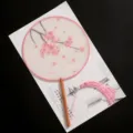 Traditional Chinese round fan with cherry blossom print wooden handle and pink tassel for Hanfu - New - Full Cherry Blossoms
