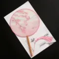 Traditional Chinese ancient style round hand fan with wooden handle and pink tassel, perfect for summer. - New - Smooth Sailing