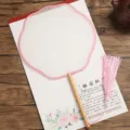 Blank round silk fan with pink border and tassel, traditional Chinese style handmade fan. - Beechwood Lanterns with Pink Border