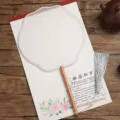 Traditional Chinese blank silk round fan with wooden handle and tassel for DIY painting. - Beechwood Lantern Pattern - Grey Border