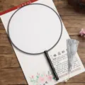 Handheld round silk fan with wooden handle and tassel, blank surface for DIY painting art. - Bamboo Joint Handle - Oil Canvas