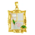 Gold-plated enamel rose pearl pendant necklace DIY jewelry accessory for women elegant gift. - T02064
