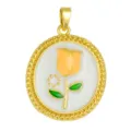 Monet garden style enamel flower pendant gold oval necklace DIY jewelry accessory wholesale - T02033 White Tulip