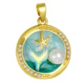 Monet garden oil painting style pearl pendant gold plated ocean mermaid tail necklace DIY accessory - T02051 Blue-Green Mermaid Tail