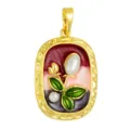 Exquisite gold-plated enamel flower pendant featuring delicate pearls for DIY necklaces. - T02063