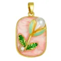 Monet garden enamel pearl flower pendant gold plated jewelry DIY accessory necklace charm - T02052