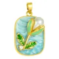Monet garden oil painting style enamel pearl flower pendant necklace DIY accessory wholesale - T02053