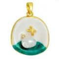 Monet garden oil painting enamel pearl flower pendant necklace DIY jewelry accessory - T02028 White-Green Enamel