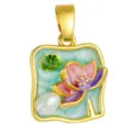 Monet style oil painting enamel pearl flower pendant necklace DIY charm accessory - T02055