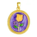 Golden oval tulip pendant, purple enamel retro floral jewelry accessory for DIY necklace - T02031 Purple Tulip