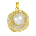 Gold-plated pendant with lustrous pearl and enamel orbit design, elegant necklace accessory. - T02057
