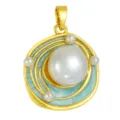 Gold pearl pendant enamel oil painting style charm necklace DIY jewelry making accessory. - T02059