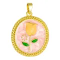 Gold plated enamel tulip flower oval pendant necklace DIY jewelry accessory wholesale - T02034 Pink Tulip