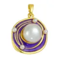 Golden enamel pearl pendant charm necklace DIY accessory elegant purple artistic jewelry piece - T02060