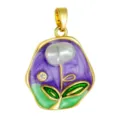 Monet Garden oil painting enamel pearl flower pendant DIY necklace jewelry accessory wholesale - T02035 Purple-Green Floral