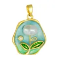 Monet garden style pearl flower pendant gold plated enamel blue green necklace DIY accessory - T02036 Blue-Green Floral