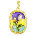 Gold-plated enamel pearl flower pendant necklace DIY charm accessory for jewelry. - T02062