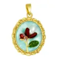 Monet Garden oil painting style pearl flower pendant necklace DIY accessory variant gold finish - T02039 Light Blue Red Flower