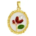 Gold Plated Oval Pearl Pendant Enamel Flower DIY Necklace Fashion Jewelry Accessory - T02040 Oval Red-Green Floral
