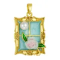 Monet garden style enamel pearl rose pendant gold necklace DIY fashion accessories - T02066
