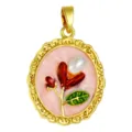 Monet garden oil painting style painted drip oil pearl flower pendant necklace DIY accessory - T02041 Pink Base Red Flower