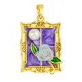 Monet garden style enamel pearl rose flower pendant necklace DIY accessory wholesale - T02067
