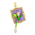 Monet garden oil painting style enamel pearl flower pendant necklace DIY accessories - T02068