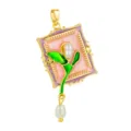 Monet garden style enamel pearl flower pendant necklace DIY accessory gold plated jewelry piece - T02070