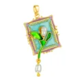 Monet garden style enamel pearl flower pendant necklace DIY jewelry accessory gold plated - T02071