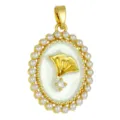 Ginkgo leaf pearl pendant, gold plated oval charm necklace DIY jewelry accessory wholesale - T02046 White Base Ginkgo