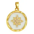 Gold star enamel pendant charm for DIY necklace jewelry making, elegant round pendant accessory. - T02074