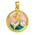 Gold-plated enamel pearl pendant charm for DIY necklace jewelry making supplies wholesale - T02049 Pink-Green Mermaid Tail