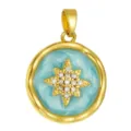 Gold-plated star pendant with blue enamel and sparkling rhinestones for necklace DIY. - T02075