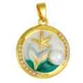 Gold plated mermaid tail pearl pendant with cute enamel starfish DIY necklace charm. - T02050 Round Mermaid Tail