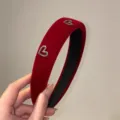 Rode fluwelen haarband met strass hart, elegante brede haaraccessoire voor dagelijks - Bordeauxrood