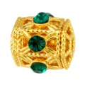 Gold plated copper hollow DIY spacer bead with green synthetic gemstone for bracelet making. - Rope Braided Style (T00406)