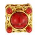 Vintage gold-plated hollow DIY charm bead with striking red stones for elegant jewelry. - Square Court Style (T00415)